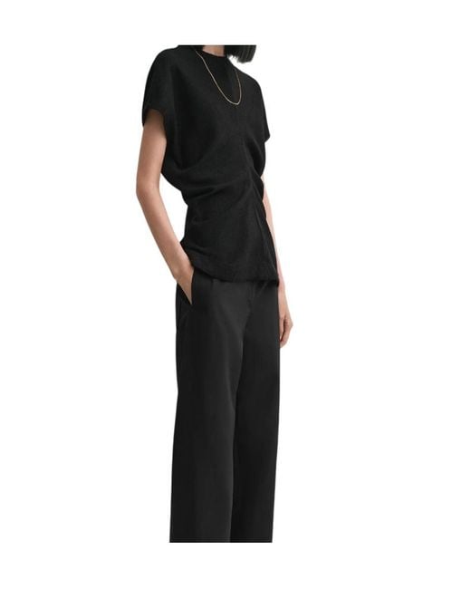 Totême Black Totême Round Neck Ruched-Waist Top