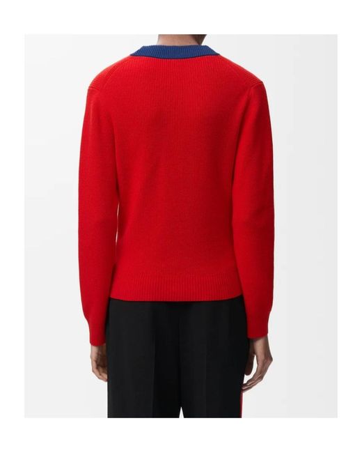 Loewe Red V-Neck Logo Knitted Sweater