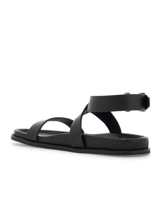 Totême Black Totême Crossover Strap Detailed Round Toe Sandals
