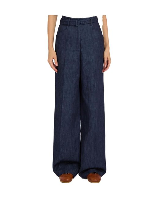 Gabriela Hearst Blue Belted Wide-Leg Trousers