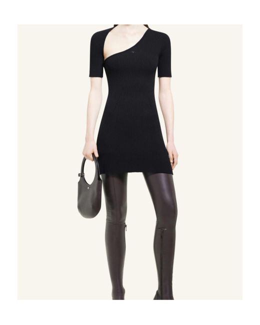Courreges Black Courrèges Mini Slash Rib-Knit Flared Dress
