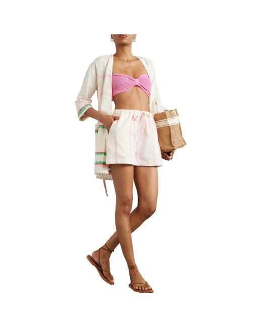 Lemlem Pink Striped Satin Shorts