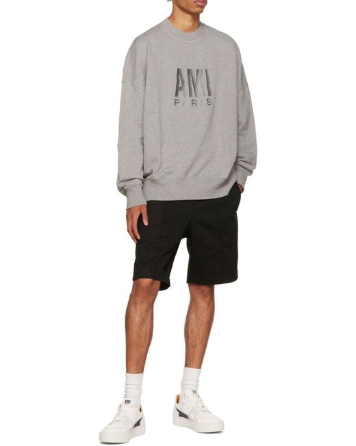 AMI Gray Logo-Embroidered Oversize Sweatshirt for men