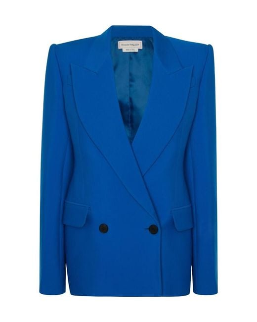 McQueen Blue Double-Breasted Long-Sleeved Blazer