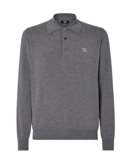 Fendi Gray Long-Sleeve Polo Shirt for men