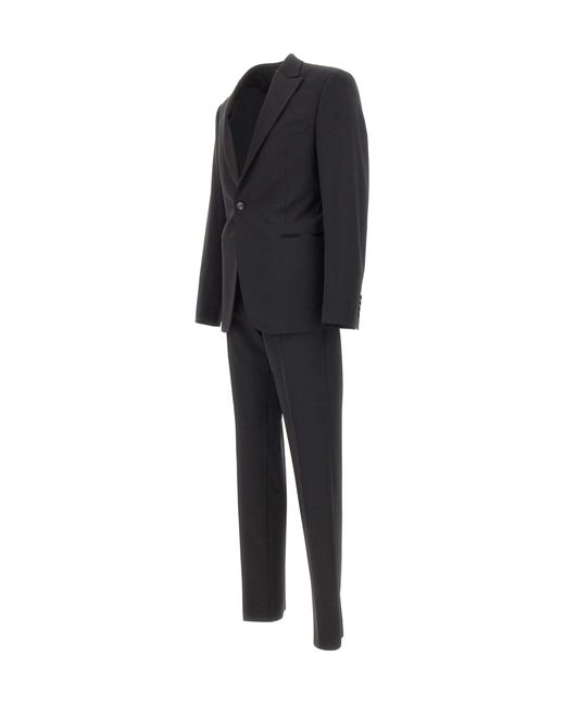 Emporio Armani Black Satin-Trim Peak-Lapel Suit for men