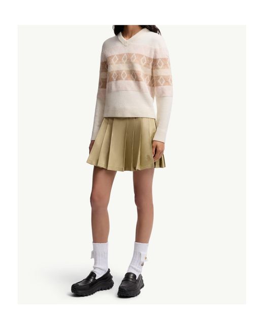 Moncler White Wool Jacquard V-Neck Sweater