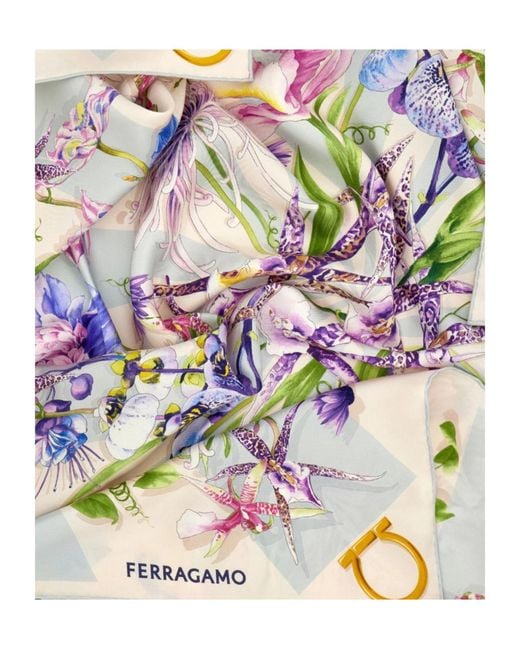 Ferragamo White Gaia Print Silk Scarf