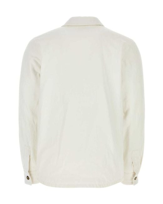 A.P.C. White Long Sleeved Buttoned Overshirt for men
