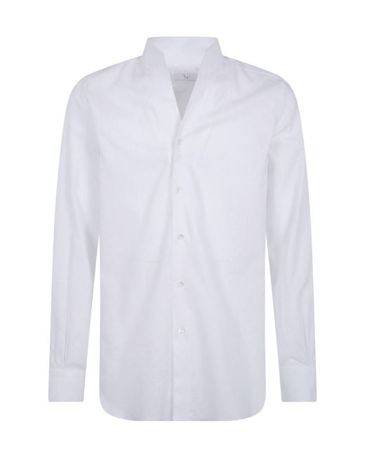 Mazzarelli White Mandarin-Collar Long-Sleeve Shirt for men