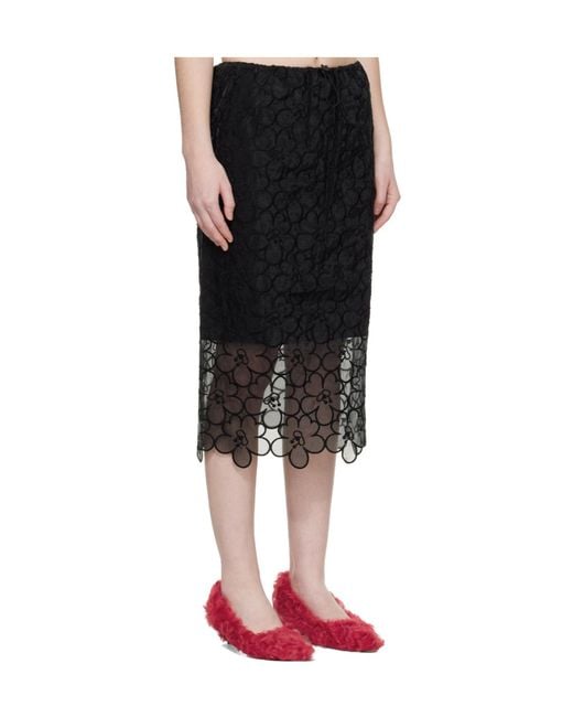 CECILIE BAHNSEN Black Cbbria Embroidered Floral Midi Skirt