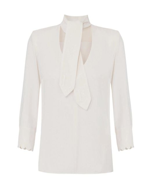 Elisabetta Franchi White Sash Belt Georgette Blouse