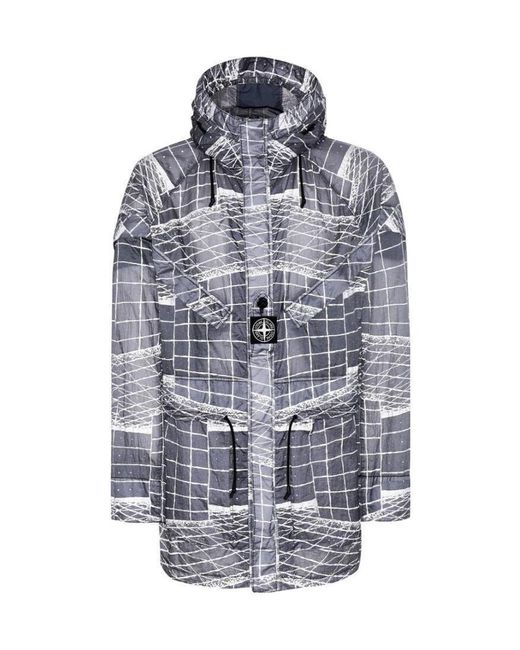Stone Island Gray Reflective Grid Drawstring Jacket for men