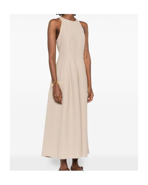 Brunello Cucinelli Natural Sleeveless Panelled Midi Dress