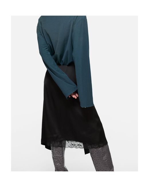 Acne Black Satin Ruffle Skirt