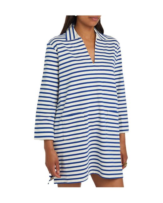 Polo Ralph Lauren Blue Striped Cotton Mini Tunic Dress