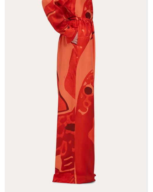 Ferragamo Red Silk Palazzo Trouser