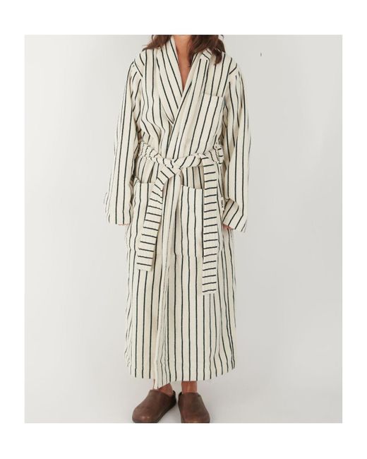 Tekla White Striped Bathrobe for men