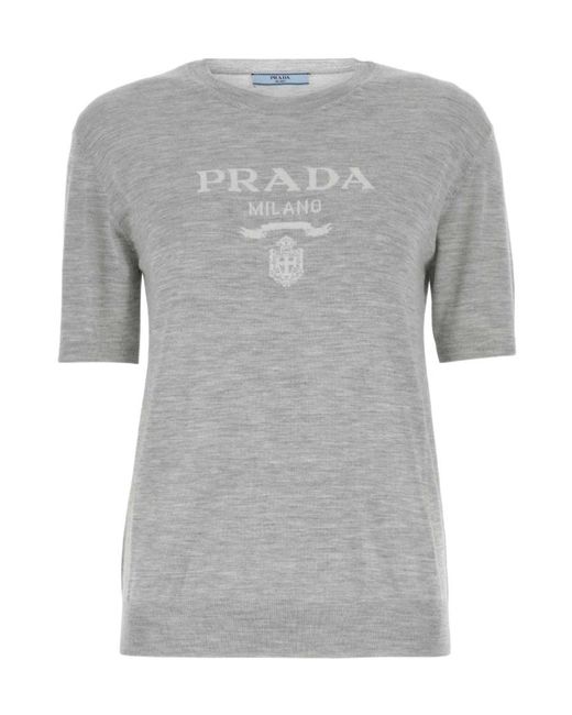 Prada Gray Cashmere Crew-Neck Sweater