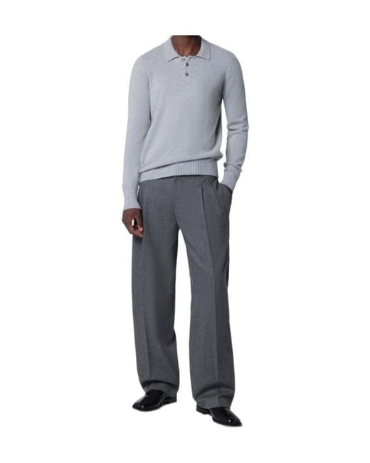 Drumohr Gray Long-Sleeved Polo Collar Sweater for men