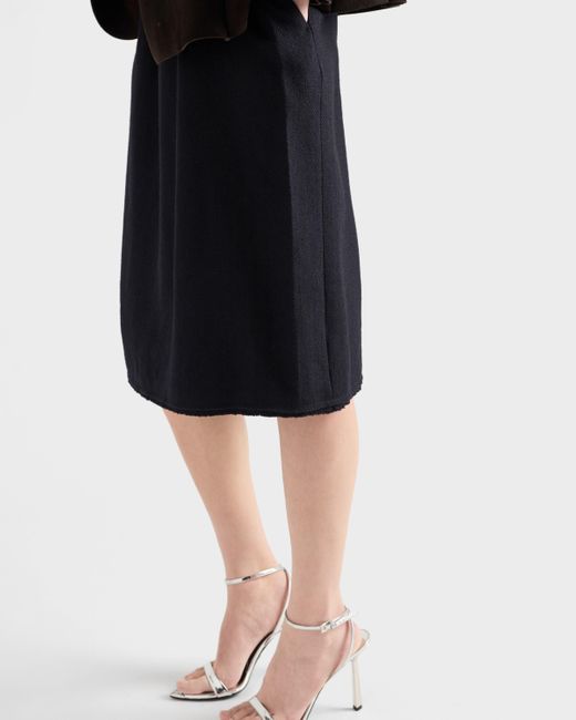 Prada Black Chevron Wool Midi Skirt