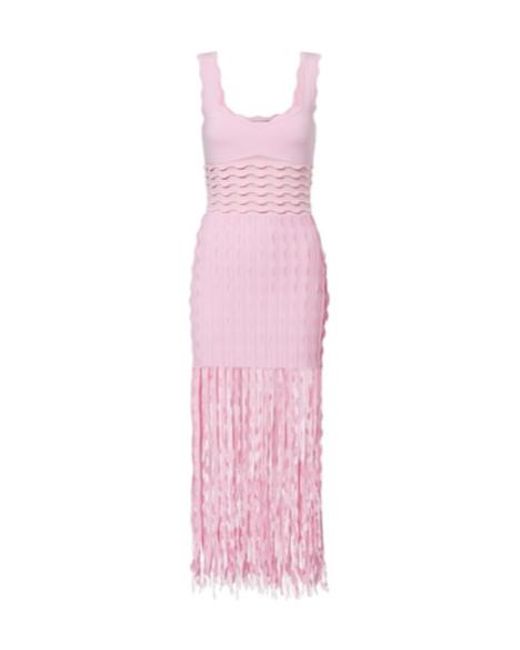Jonathan Simkhai Pink Brionne Fringed Knitted Midi Dress