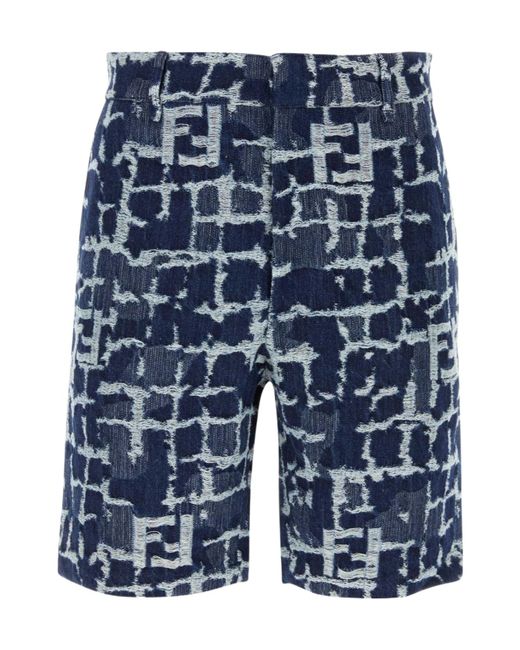 Fendi Blue Ff Denim Short Trousers for men