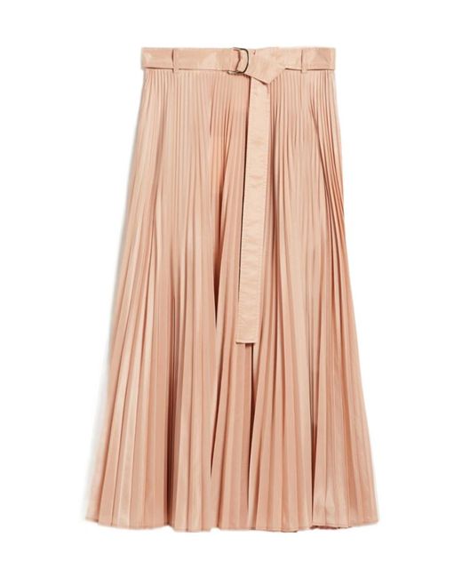 Max Mara Pink Pleated Belted Midi Skirt