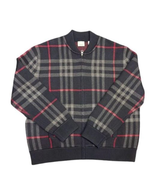 Burberry Gray Check Cardigan for men