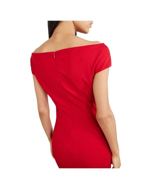 Solace London Red Off-The-Shoulder Crepe Gown