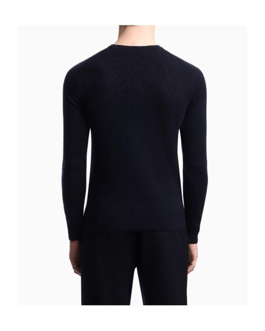 Emporio Armani Blue Plain-Knit Pure Cashmere Jumper for men