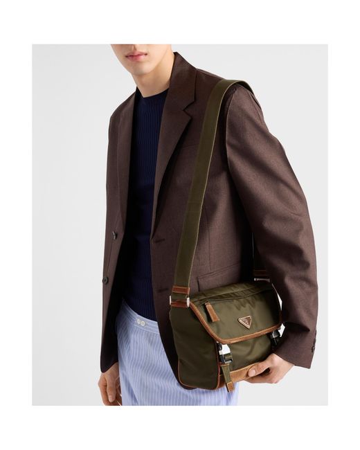 Prada Green Re-Nylon Triangle-Logo Panelled Messenger Bag for men