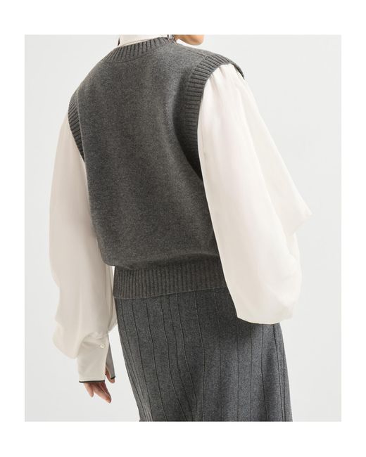 Brunello Cucinelli Gray V-Neck Knit Vest