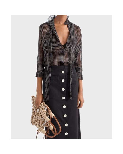 Prada Black Polka-Dot Silk Chiffon Shirt