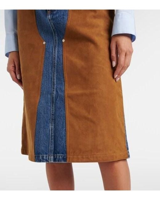 Stella McCartney Blue Faux Suede-Trimmed Denim Midi Skirt