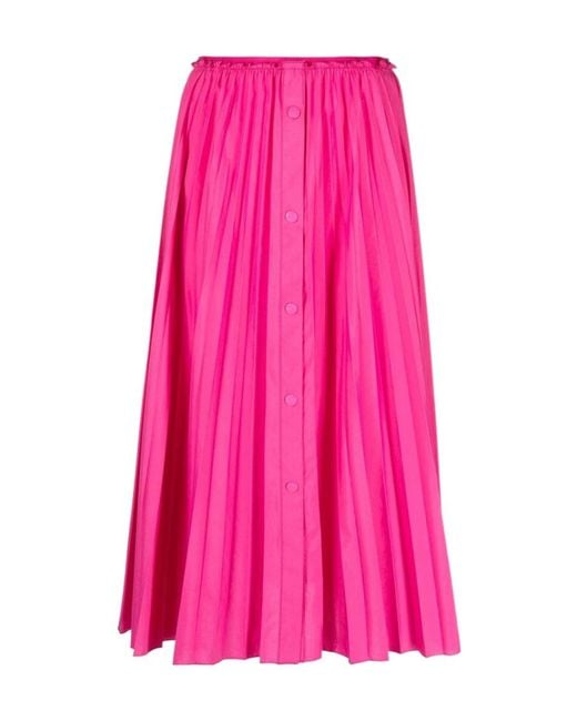 RED Valentino Pink Pleated High Waist Midi Skirt