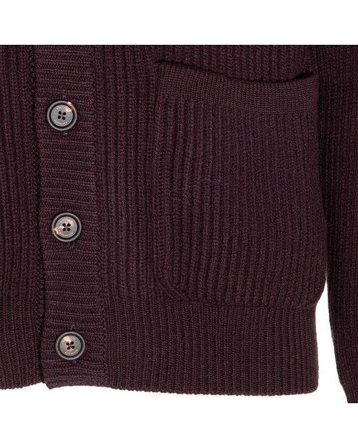 Eleventy Purple Ribbed Shawl-Collar Cardigan for men
