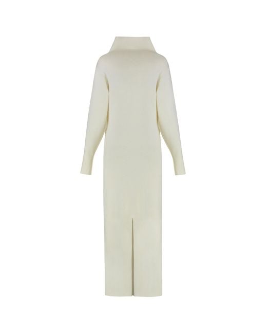 P.A.R.O.S.H. White Long Sleeve High Neck Dress