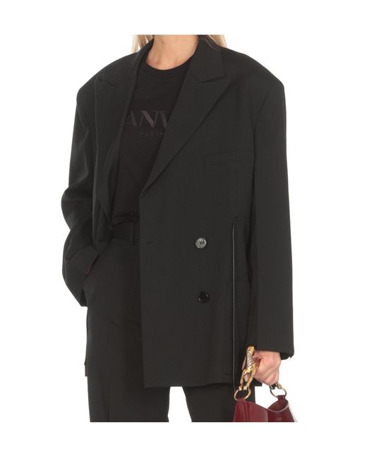 Lanvin Black Drawstring Waist Buttoned Blazer