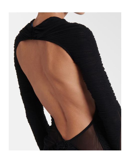 Mugler Black Pleated Back Mesh Dress