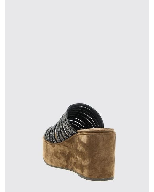 Brunello Cucinelli Brown Embellished Slip On Sandals