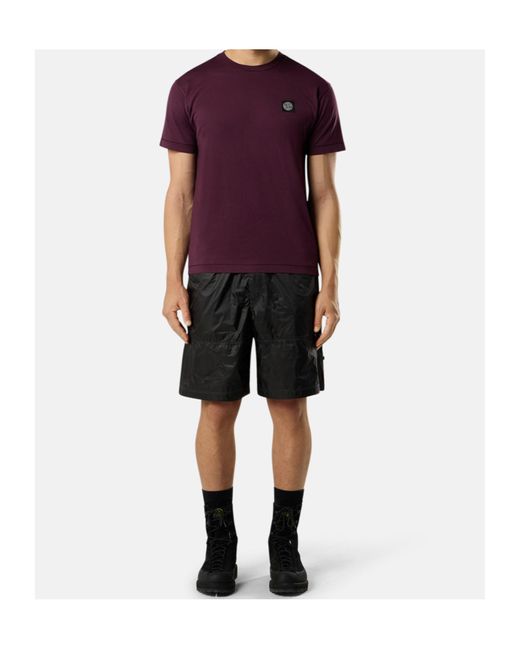 Stone Island Purple Logo Patch Crewneck T-Shirt for men