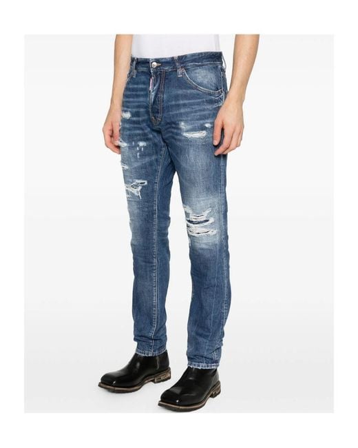 DSquared² Blue Logo Patch Teddy Distressed Jeans for men