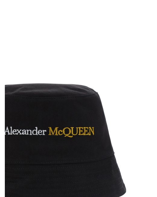 McQueen Black Logo Embroidered Bucket Hat for men