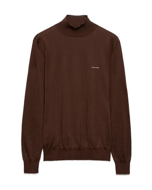 Prada Brown Cotton Mock Turtleneck Sweater for men