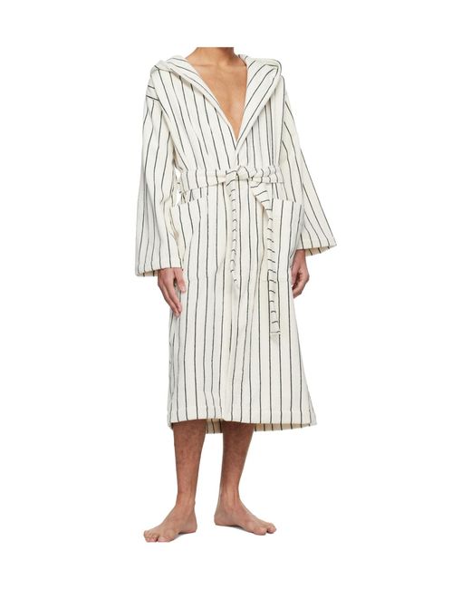 Tekla White Terry Hooded Lace-Up Bathrobe for men
