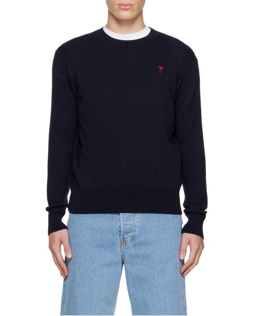 AMI Blue Logo Embroidered Crewneck Jumper for men