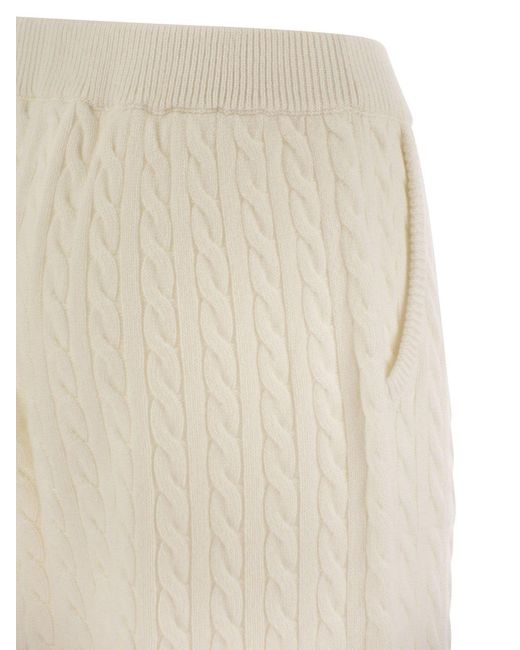 Brunello Cucinelli Natural Cable-Knit Straight Leg Trousers