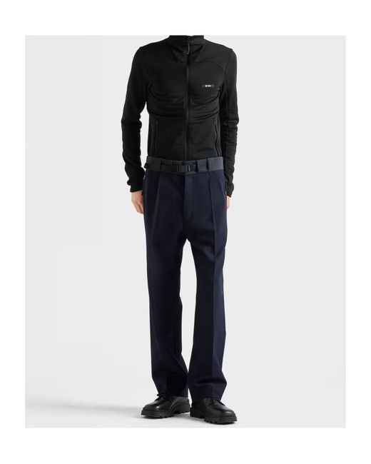 Prada Blue Wool Pants With Technical Details for men