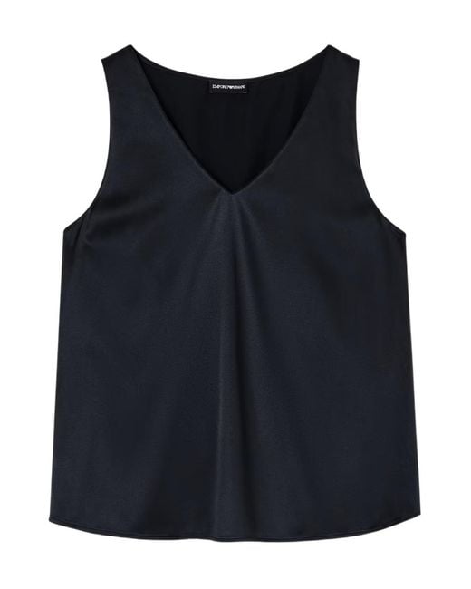 Emporio Armani Blue V-Neck Satin Tank Top